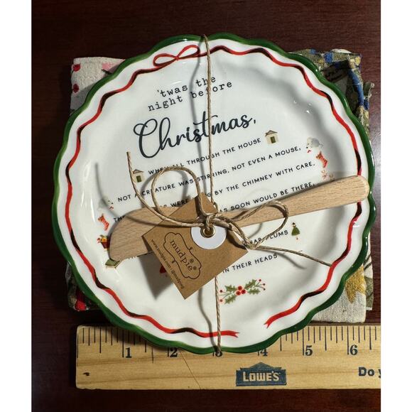 NIB 6 1/2" Stoneware Appetizer Plate 5 1/2" Wood Spreader Flour Sack Hand Towel - Picture 4 of 6